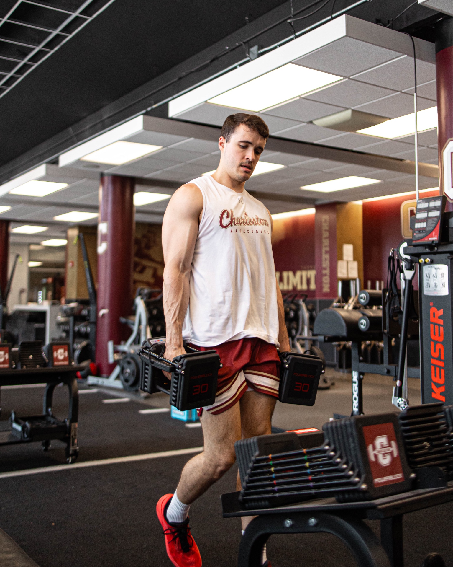 Connor Hickman in the College of Charleston weight room